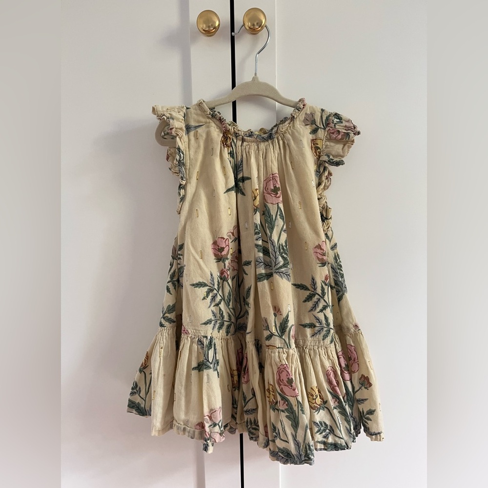Pink Chicken Pale yellow Floral Ruffle-Sleeve Dress